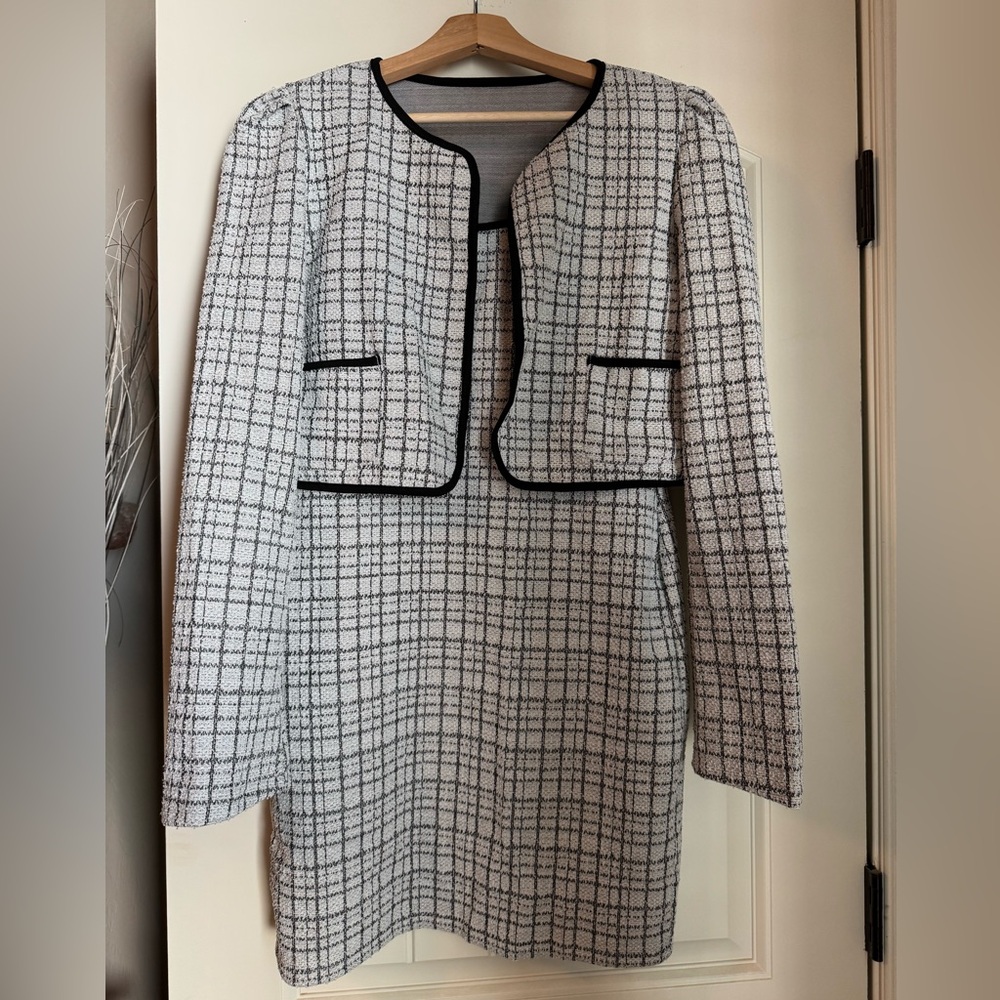 SHEIN Monochrome Checkered Dress & Blazer Set